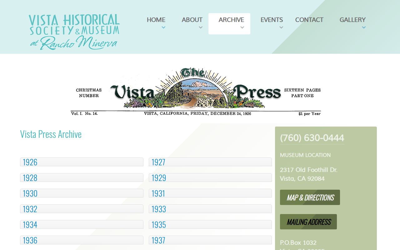 Vista city directory research using the Vista Press historical archive