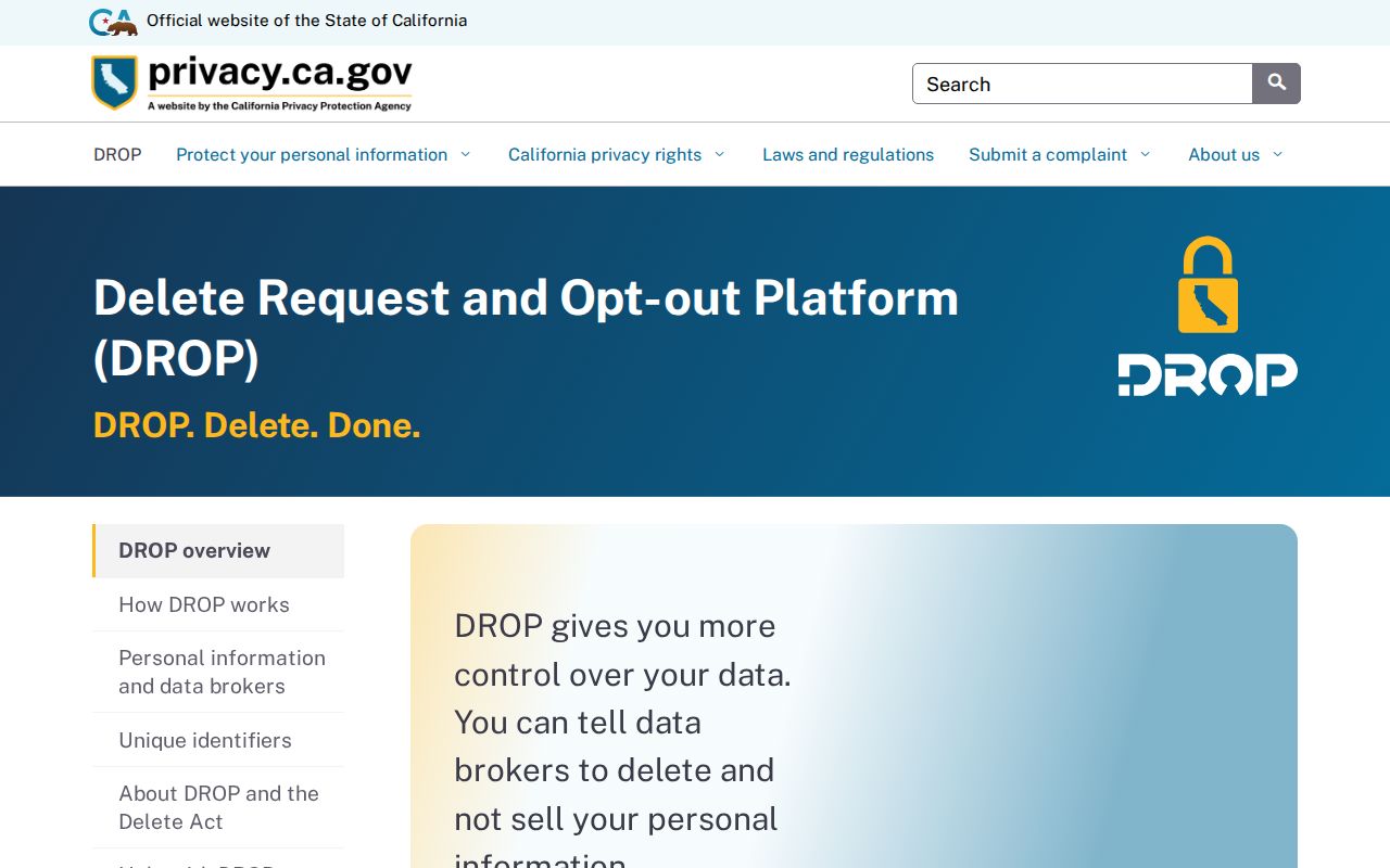 Vista residents directory reference showing California DROP privacy controls