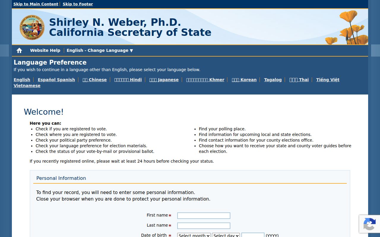 Vista residents directory reference showing the California voter status lookup