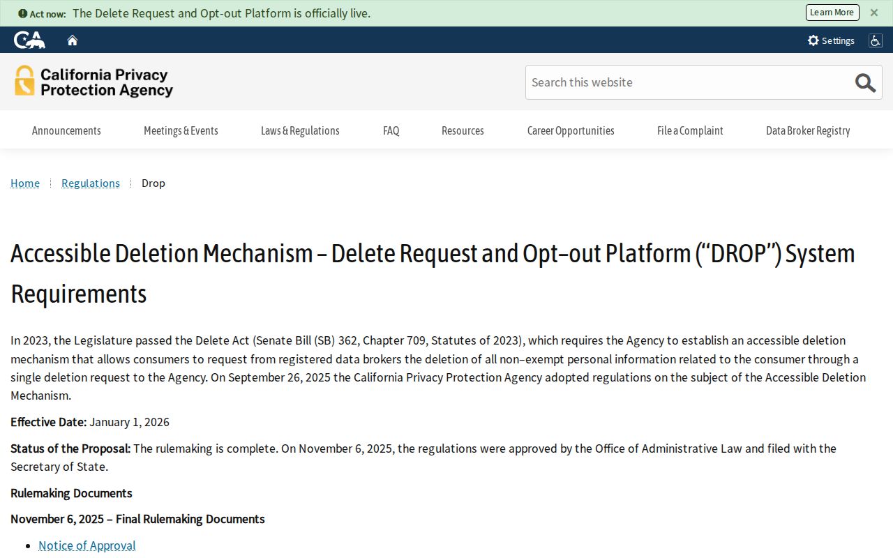 Vista neighbors lookup reference showing California data broker deletion rules