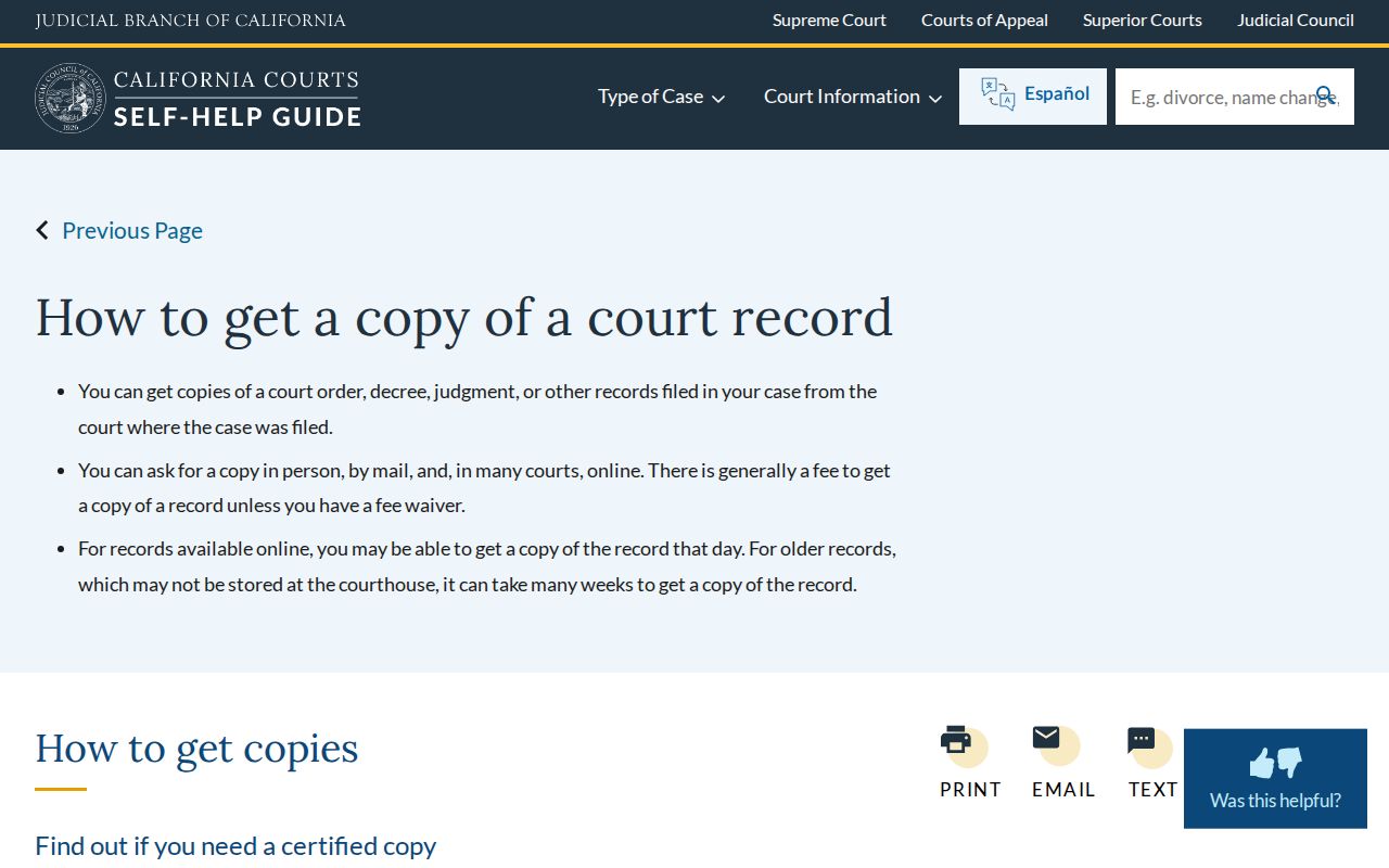 Vista resident lookup reference showing California court record copy instructions