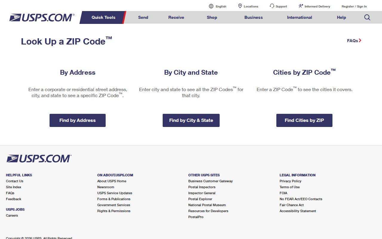 Vista ZIP code directory reference showing USPS address and ZIP lookup